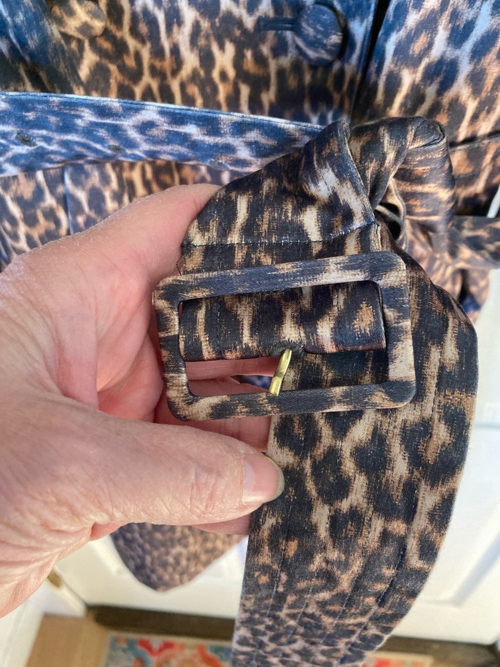 Talbots Leopard-Print Belted Trench Coat - Brown & Black - Picture 5 of 10